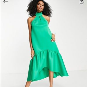High Neck Peplum Midi Dress